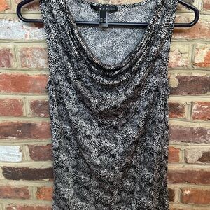 Mango Black and White Draped Neck Top